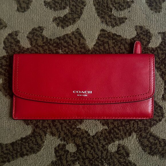 COACH Vermillion Leather Slim Envelope Wallet - Picture 1 of 3